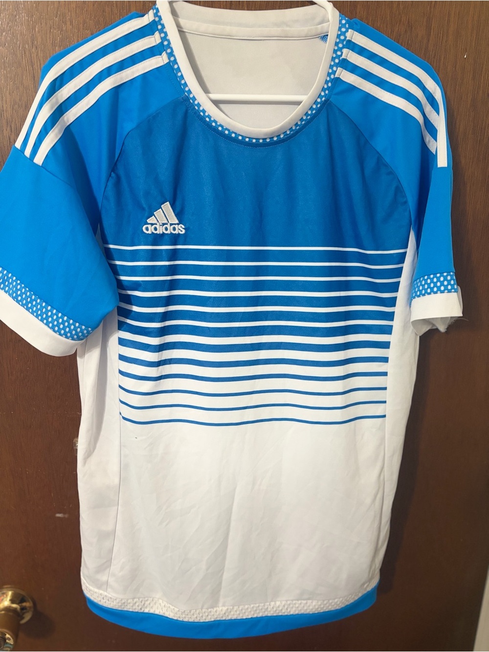 adidas Blue and White Striped Performance Soccer Jersey
